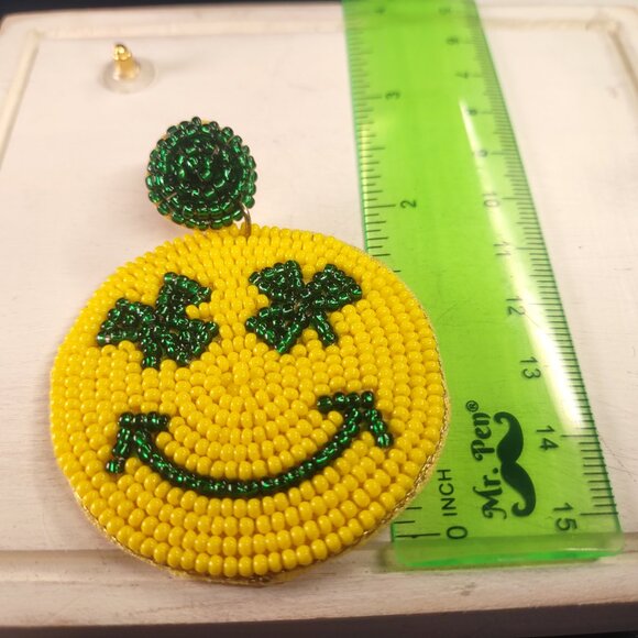 Southern Cuties Boutique St. Patrick's Day Smiley Face Shamrock Beaded Earrings - Picture 5 of 7